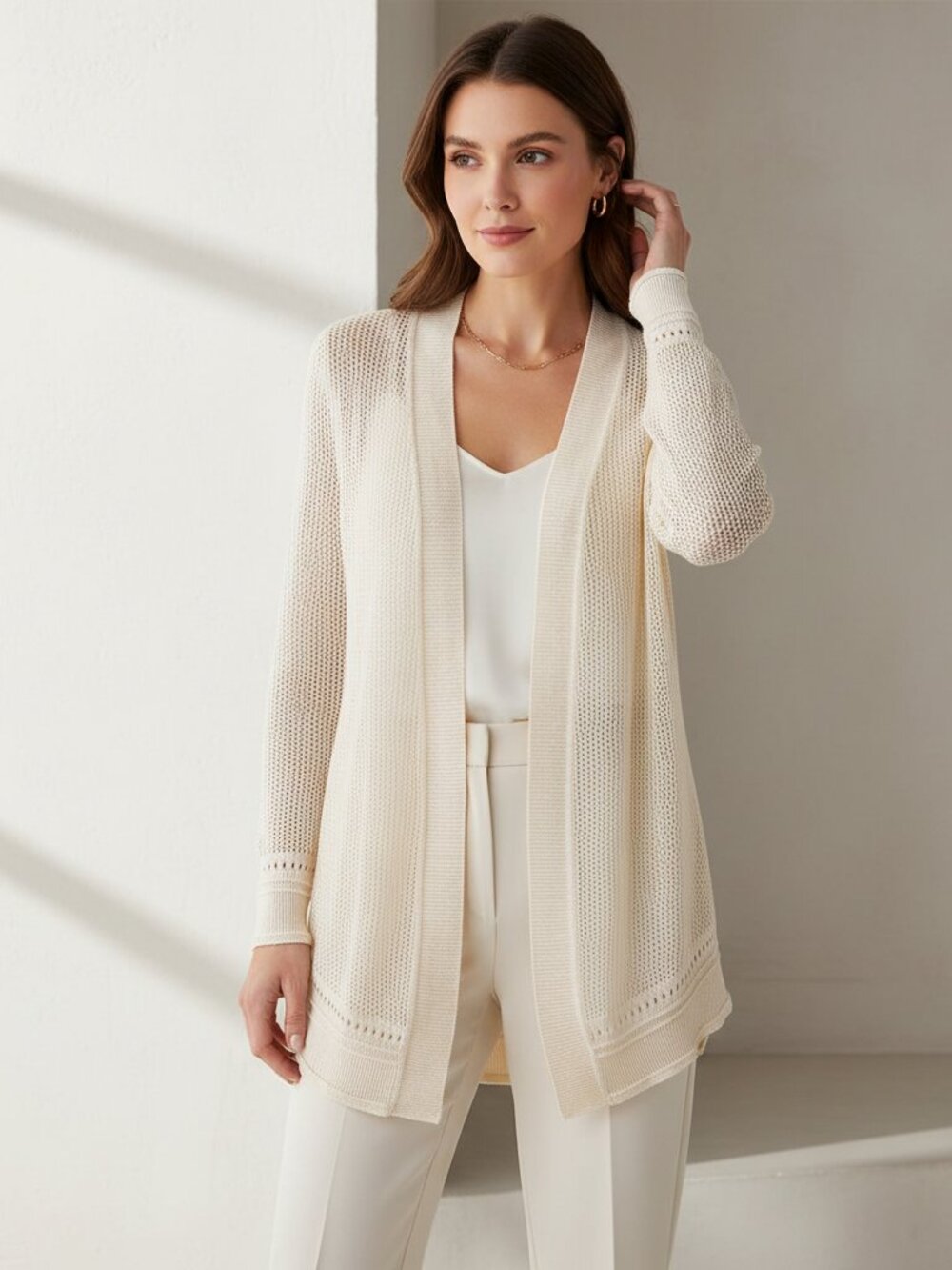 Lucky Brand M Cardigan Sweater Cream Boho Coastal Cottage Cozy Fairy Earthy